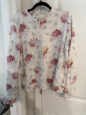 Lucky Brand Floral Crewneck Sweatshirt in White with Pink & Yellow Blossoms